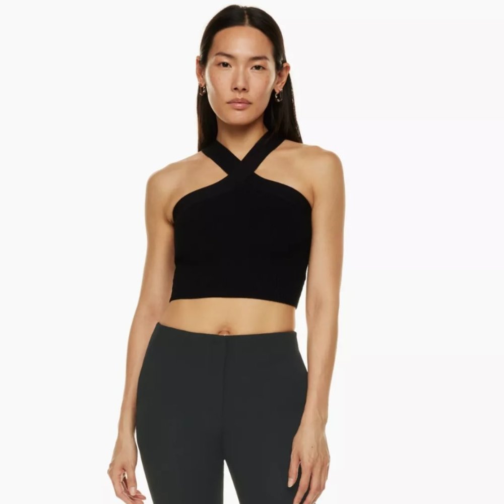 Babaton (Aritzia) Sculpt Knit Criss Cross Cropped Tank, XS, Black, Worn twice